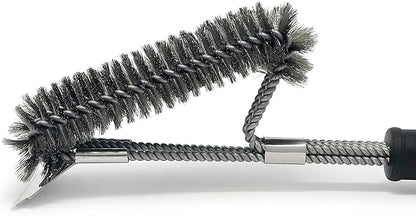 ELK Triple Head Grill Brush - Fast and Efficient BBQ Grate Cleaning Tool with Durable Stainless Steel Bristles - Safe for Porcelain Coated Grates - Ultimate Grime Remover for Quick and Easy Grilling
