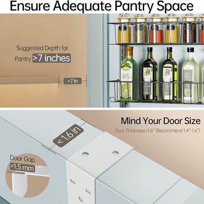 Delamu Adjustable Cabinet Door Organizer, 6-Tier Hanging Spice Rack Organizer, Metal Over the Door Pantry Organizer, Pantry Organizers and Storage Shelves for Kitchen Bathroom Laundry Room, White M