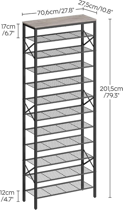 YATINEY 12 Tier Shoe Rack, Large Capacity Shoe Storage Organizer Holds 48 Pairs, Sturdy and Stable, for Entryway, Hallway, Closet, Dorm Room, Greige and Black SS12BG