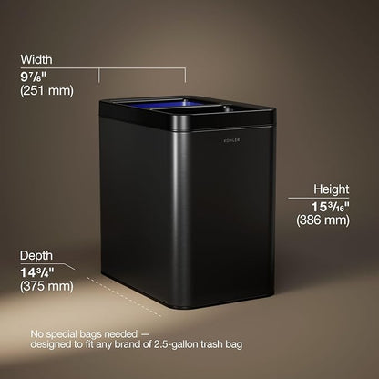 Kohler K-31315-BST 22-Liter Dual-Bin Open-Top Trash Can, Black Stainless Steel