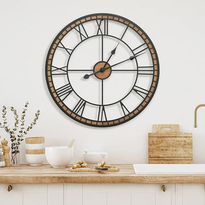 Micasso Non-Ticking Large Wall Clock : 20inch Modern Metal Black with Solid Wood Frame Silent Clock for Living Room/Bedroom/Kitchen - Home Decor for Fashion-Conscious (Style 1, 20-Inch)