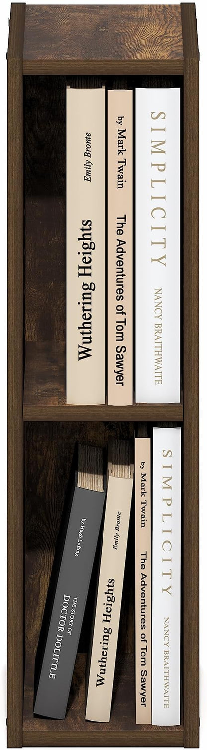 Furinno Fulda Book Shelf, 2-Tier Narrow Bookshelf, Bookcase with 6-in Width Storage Shelf, 9.3 x 5.9 x 21.2, for Living Room, Bedroom, Home Office, Amber Pine