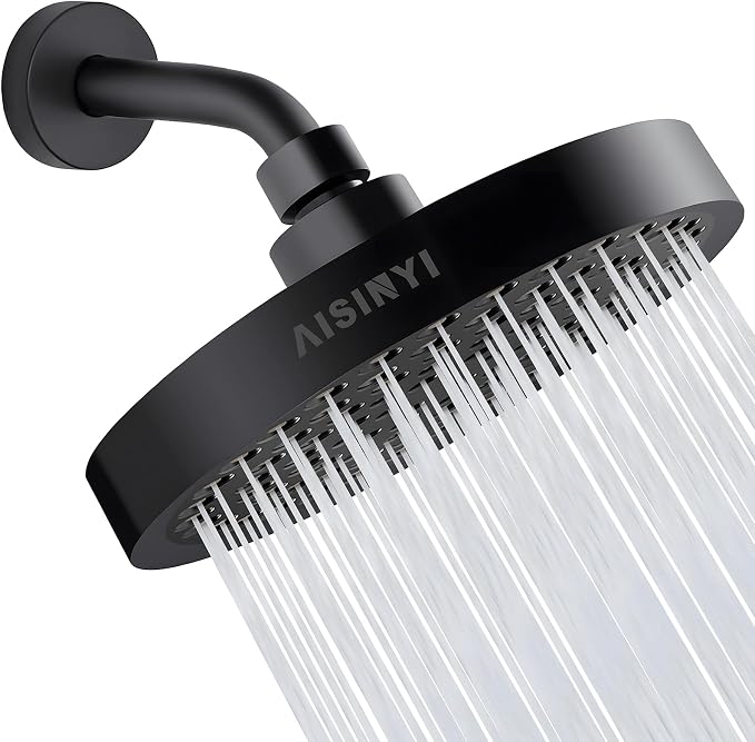 High Pressure Rainfall Shower Head, 6 Inches Luxury Modern Showerhead with Perfect Adjustable Replacement, Removable Restrictor, Easy Installation for Your Bathroom Shower Heads (Matte Black)