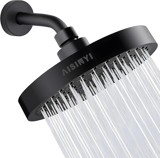 High Pressure Rainfall Shower Head, 6 Inches Luxury Modern Showerhead with Perfect Adjustable Replacement, Removable Restrictor, Easy Installation for Your Bathroom Shower Heads (Matte Black)