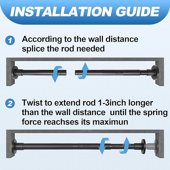 CorkLatta 2 Pack Black Shower Curtain Rod 31 to 80 Inch,1 Inch Diameter Adjustable Spring Tension Stainless Steel Telescopic Rod,Easy Install,No Rust