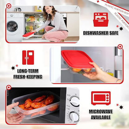 18 Pcs 33 Oz/ 4 Cups Plastic Food Storage Containers with Lids Portion Box Sets with Cover Stackable Plastic Containers with Lids Microwave Freezer Dishwasher Safe (Red)