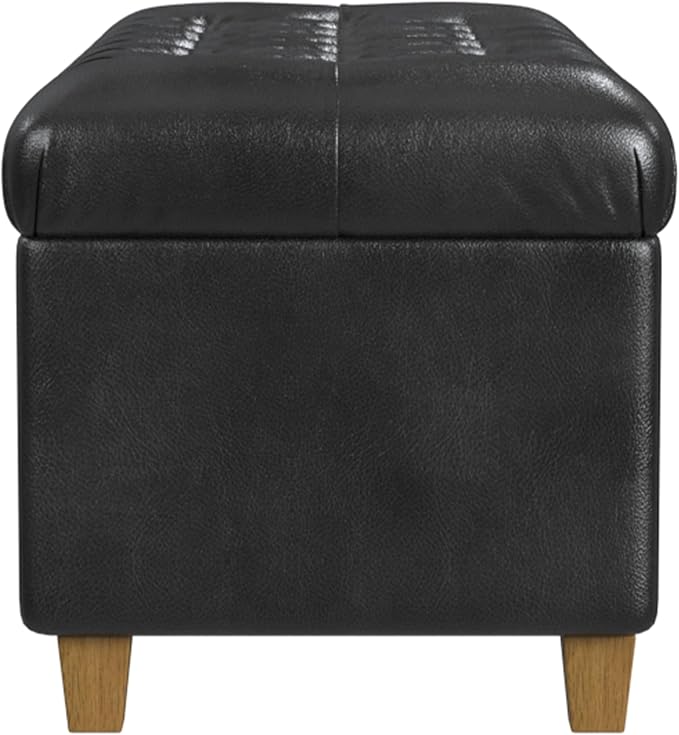 Homepop Home Decor | Button Tufted Storage Bench | Ottoman Bench with Storage for Living Room & Bedroom, Black Faux Leather