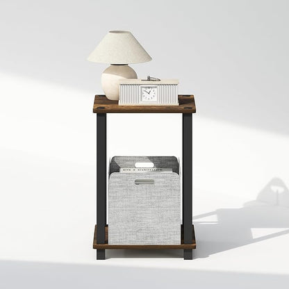 Furinno Simplistic Night Stand, 2-Tier Small Nightstand with Open Shelf, Toolless Assembly Bedside Table, End Table, Side Table, for Bedroom, Closet, Dorm, Amber Pine