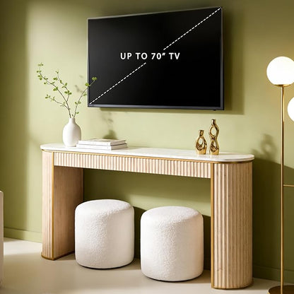 OKD Modern Fluted Console Table, 63" Long Narrow Entryway & Sofa Tables for Hallway, Tall Accent Table Behind Couch for Foyer Living Room, Natural Oak