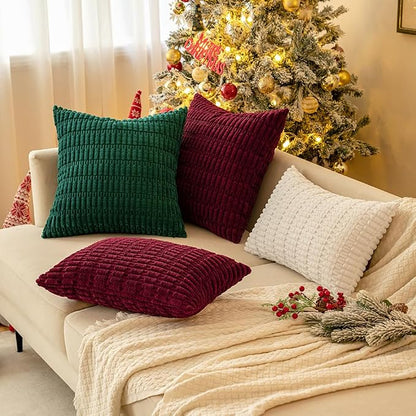 MIULEE Pack of 2 Burgundy Corduroy Decorative Pillow Covers 16x16 Inch Soft Boho Striped Throw Pillow Covers Modern Farmhouse Home Decor for Sofa Living Room Couch Bed