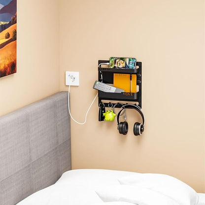 Yieach Bedside Shelf for Dorm Bed,Rv,Small Room and Nightstand,Wall Mounted Floating Shelves and Bedside Wall Organizer for Remote,Phone Holder,Charging Shelf,Cute Bedroom Decor for College Girl,Black