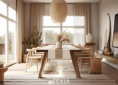 FEXIA Boho Table Runner for Summer Home Coffee Decor with Tassels 36 Inches Long Farmhouse Rustic Table Cloth Cream & Brown Macrame for Kitchen Dining Bedroom Decor Bridal Shower (12x36Inches)