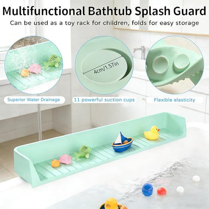 Splash Guard for Bathtub,Silicone Bathtub Splash Guard with Strong Suction Cups, Toy Tray Caddy Holder Storage Over Tub, Prevent Water Splashing in The Bathroom(2.62-FT Green)