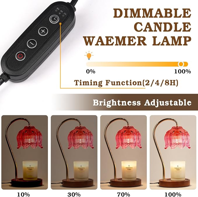 Funistree Flower Candle Warmer Lamp with Timer, Dimmable Candle Lamp Warmer, Christmas Birthday Gifts for Women Mom Her, Housewarming Home Decor, Lotus Wax Warmer for Yankee Candles - Pink Lily