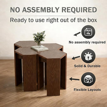 Solid Wood Nesting Coffee Table Set of 2 (2 Tables in 1 Box), Modern Modular End Table with Multiple Layouts, for Living Room Layout - Walnut Color - 12.2" L x 12.2" W x 16.7" H