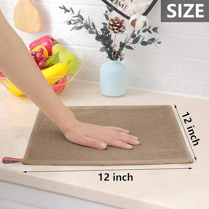 Homaxy 100% Cotton Waffle Weave Kitchen Dish Cloths, Ultra Soft Absorbent Quick Drying Dish Towels, 12 x 12 Inches, 18-Pack, Tan