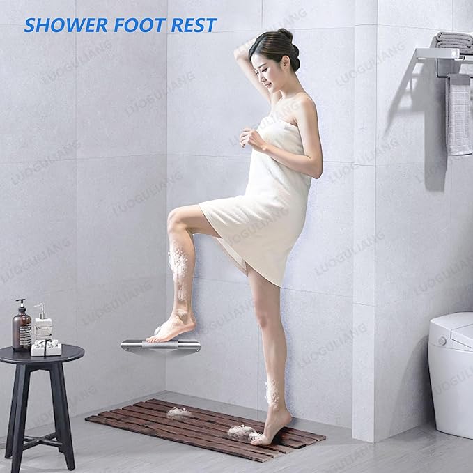 Shower Foot Rest for Shaving Legs, Wall Mounted Shower Foot Ledge, Antislip Stainless Steel Bar Foot Ledge for Bathroom, Brushed Nickel