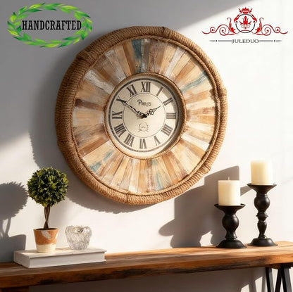 Vintage 24 Inch Wall Clocks,Quartz Silent Non Ticking,Battery Operated,Roman Numeral Style,for Bedroom, Kitchen,Living Room Farmhouse Rustic