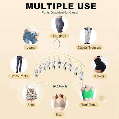 Volnamal Legging Organizer for Closet, Metal Yoga Pants Hangers 4 Pack w/10 Clips Holds 40 Leggings, Space Saving Hanging Closet Organizer w/Rubber Coated Closet Organizers and Storage, Ivory