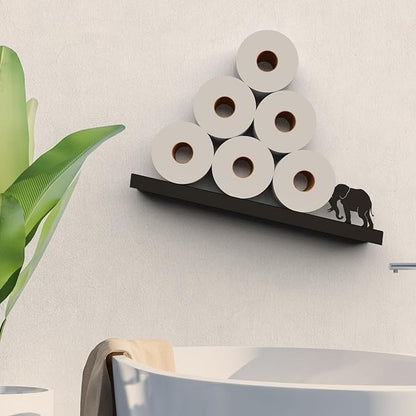 Artori Floating Toilet Paper Shelf Storage - Bathroom Wall Decorations, Tilted Wall Toilet Paper Holder, Mounted Toilet Decor Organizer for Tissue Rolls, Wipes, Towels, & More - Elephant