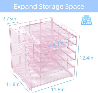 gianotter 6-Tier Paper Organizer With Magazine Holder, Desk Organizers and Accessories, Desk Accessories & Workspace Organizers, File Organizer for Office Supplies Storag (Pink, 6-Tier)