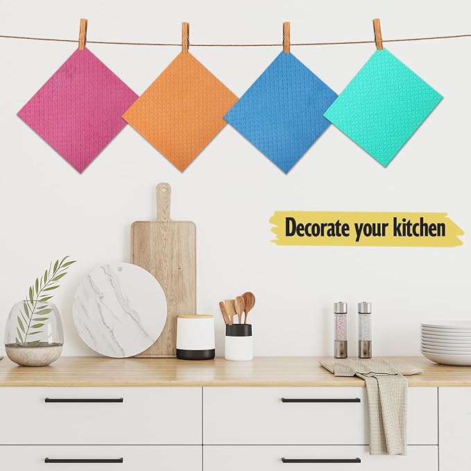 MoLKENE Swedish Dishcloths - 10 Pack Reusable Kitchen Dishcloths - Ultra Absorbent Dish Towels for Washing Dishes - Cellulose Sponge Cloth Cleaning Cloths - Green