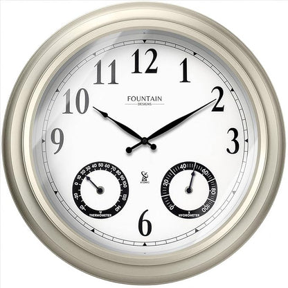 20" Evander Outdoor Atomic Clock with Thermometer & Hygrometer, 3 in 1 Weather Stations, Large Wall Clocks for Living Room Decor,Modern Farmhouse Home Decor (Morning Silver)