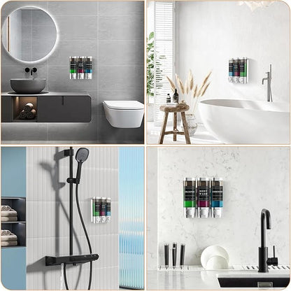 Shampoo and Conditioner Dispenser,Shower Dispenser 3 Chamber No Drill Wall-Mounted Shampoo Dispenser for Shower Wall Mounted Shower Soap Dispenser for Bathroom Hotel Large Capacity,Light Silver