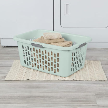 Sterilite Laundry Basket, Plastic Clothes Hamper, Large Rectangle Bin with Comfort Grip Handles and Reinforced Rim, 2 Bushel Capacity, Mint, 24 Pack
