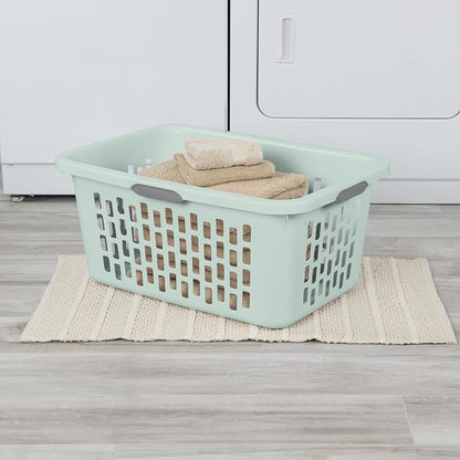 Sterilite 6-Pack 2 Bushel Laundry Basket, Rectangular Plastic Clothes Hamper, Mint - Ventilated Open-Top Utility Wash Bin with 4 Handles and Large Clothing Load Capacity