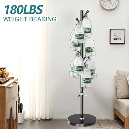 OIRUMIE Coat Rack with Natural Marble Base, Metal Coat Racks Freestanding, Modern Coat Rack Stand with 8 Hooks& Umbrella Holder, Black Coat Clothes Tree Hats Hanger Stand for Entryway, Hallway
