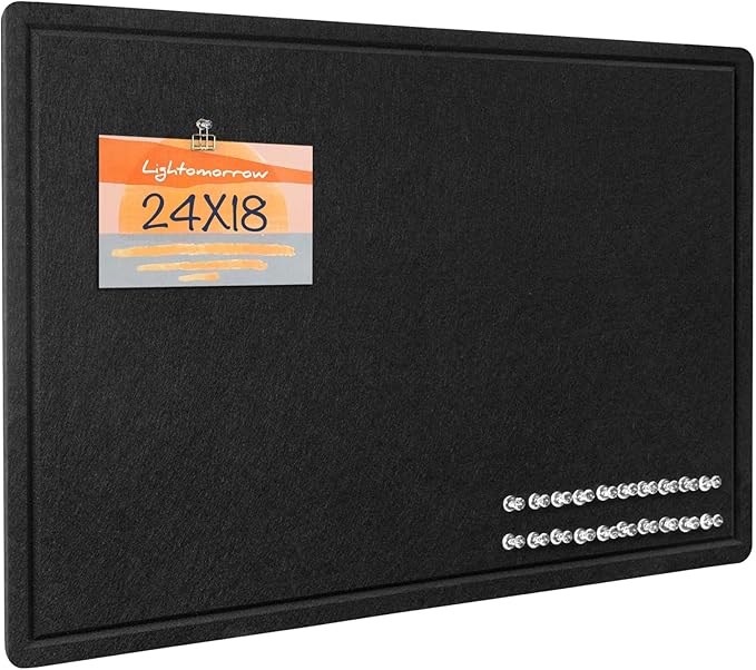 Bulletin Board, 24 x 18 inches Decorative Felt Pin Board, Vision Board Cork Board Alternative for Wall, Foldable Photo Board Self-Adhesive Vision Board Mood Board with 20 Pushpins - Black