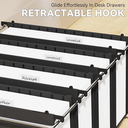 NORDUN Plastic Legal Size Hanging File Folders,Heavy Duty 3" Expansion Extra Capacity Hanging Folder,Reinforced Black Hang Folders Legal,Adjustable Tabs,Filing Cabinet Folder for Bulky Files,12 Pack
