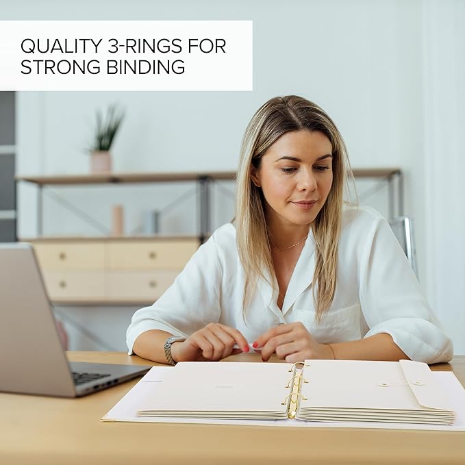 Important Document Organizer Set with Folders - Complete Linen Ring Binder Set Safely Stores All Documents & Files in One Place - Easy to Use Expanding Storage Incl. Envelopes, Pockets & Labels