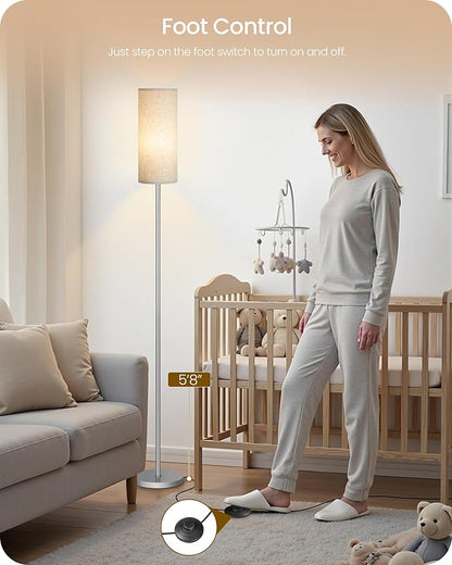 Dimmable Floor Lamps for Living Room with Remote and Foot Switch, 64.4” Modern Standing Tall Lamp, Corner Lamp for Bedroom, Office, Bulb Included, 3000K-6500K, Beige and Silver, FCC Listed SE06LD05W1