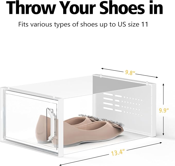 SEE SPRING X-Large Shoe Storage Box Fit Size 11, Clear Plastic Stackable Shoe Organizer for Closet, Space Saving Sneaker Shoe Rack Containers Bins Holders for Entryway, 12 Pack Clear