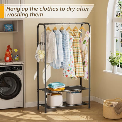 Golpart Clothes Garment Coat Rack Drying Clothing Racks Metal Freestanding for Hanging Clothes Portable Closet for Laundry Bedroom Black