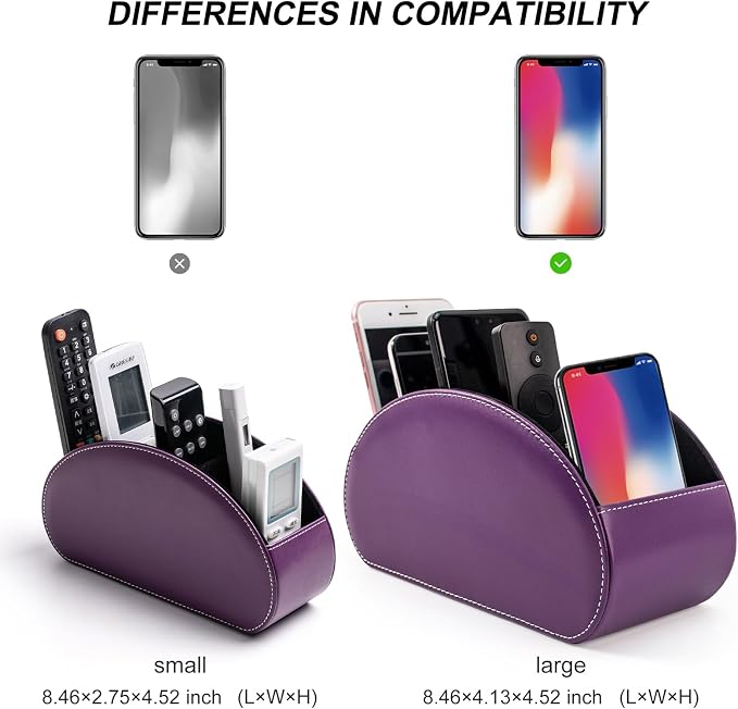 Remote Control Holders Organizer Box with 5 Compartment PU Leather Multi-functional Office Desk Storage Caddy Store Tv Remote for Media Player,Brush,Pencil,Glassees&Office Supplies (Dark Purple)