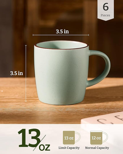 famiware Mercury Coffee Mugs 13 oz, Coffee Mugs Set of 6 with Handle, Cups for Latte, Hot Tea, Cappuccino, Mocha, Cocoa, Light Green