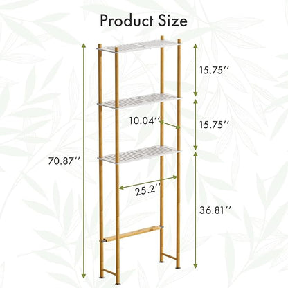 AmazerBath Over The Toilet Storage Bamboo, Bathroom Storage Organizer Shelf, 3-Tier Above Toilet Storage Rack, Space Saver, White and Natural Color