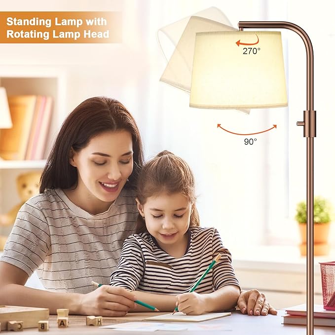 Ambimall Fully Dimmable Floor Lamp - Floor Lamps 9W LED Light Bulbs, Standing Lamps for Living Room with Adjust Head, Modern Standing Light Rotary Switch, Tall Lamp for Bedroom(Brown and Light Beige)