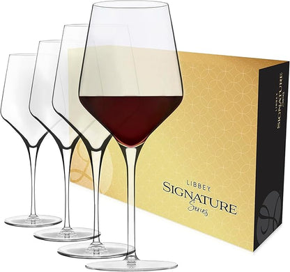 Libbey Signature Greenwich All Purpose Wine Glasses, 16 Oz Angular Wine Glass Set of 4 with Pulled Stem, Stemware Glasses for Cocktails and More