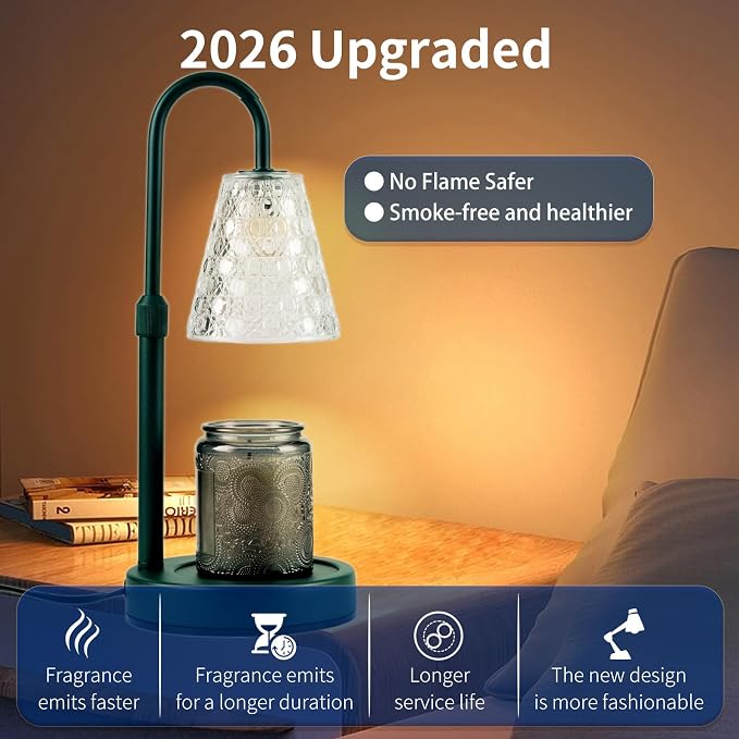 Candle Warmer Lamp Green with Timer Dimmable, Birthday Gifts for Women Mom, House Warming Gifts New Home Decor, Wax Melt Warmer for Jar Candles with 2 Bulbs, Dark Green