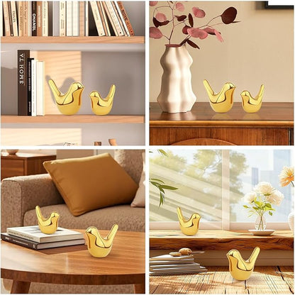 LAIDANLA Small Birds Statues Golden Modern Style Home Decor Birds Small Animal Sculpture for Living Room Office Desktop Shelf Coffee Table Bedroom（2pcs）