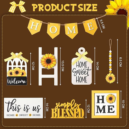 11 Pcs Sunflower Tiered Tray Decor Summer Rustic Home Farmhouse Tiered Tray Decorations Set Wooden Signs Vintage Farm Animal Farmhouse Tabletop Wood Signs for Kitchen Table Shelf Decor
