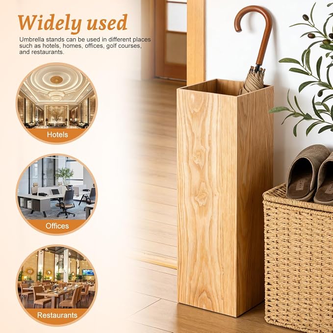 DOITOOL Wooden Umbrella Holder Bucket Entryway Umbrella Storage Holder for Home Office and Hotel Doorways Indoor Stand 19.68 X 6.29 X 6.29 in Open Design for Quick Drying