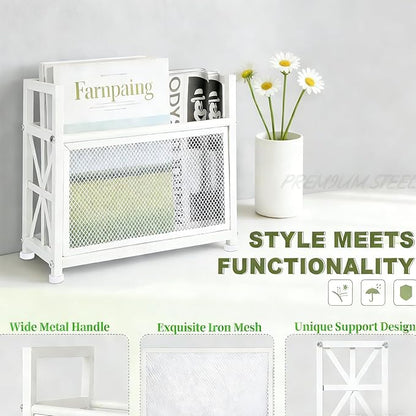 White Magazine Holder, Magazine File Holder, Magazine Rack Floor Magazine Basket, Magazine Stand for Letters, Magazines, Books, Newspapers, Folder Organizer Bin for Books
