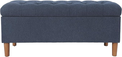 Homepop Home Decor | Tufted Ainsley Button Storage Ottoman Bench with Hinged Lid | Ottoman Bench with Storage for Living Room & Bedroom, Blue Woven