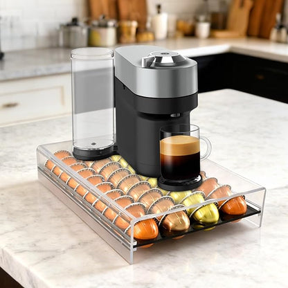 Coffee Pod Storage Drawer for Nespresso Vertuo, 40 Pods Holder Compatible with Espresso 1.35oz, Double Espresso 2.7oz, Gran Lungo 5.07oz, Mug Coffee 7.77oz, Coffee Capsule Organizer-15.2''x11''x2.8''