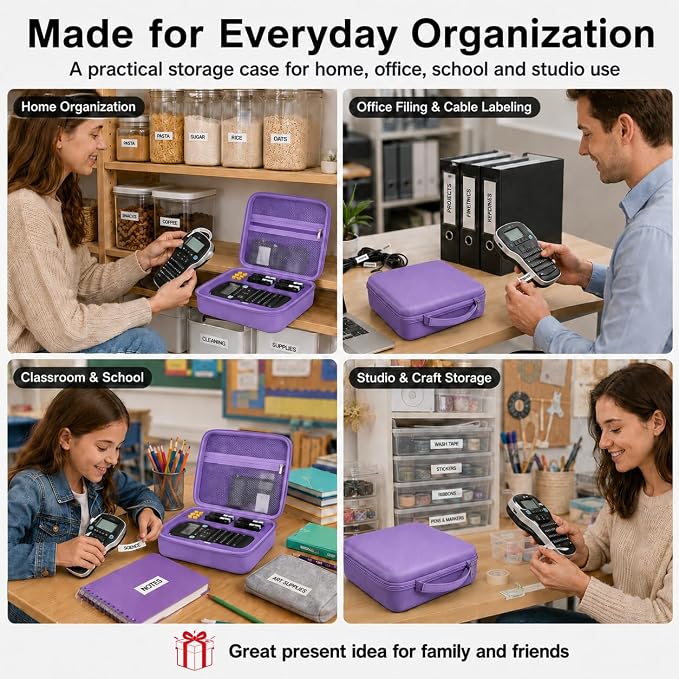 Case Compatible with DYMO Label Maker LabelManager 160/280 Portable Label Maker, Label Printer Storage Organizer for AC Adapter, Tape Cartirdges and More Accessories(Box Only) (Purple)